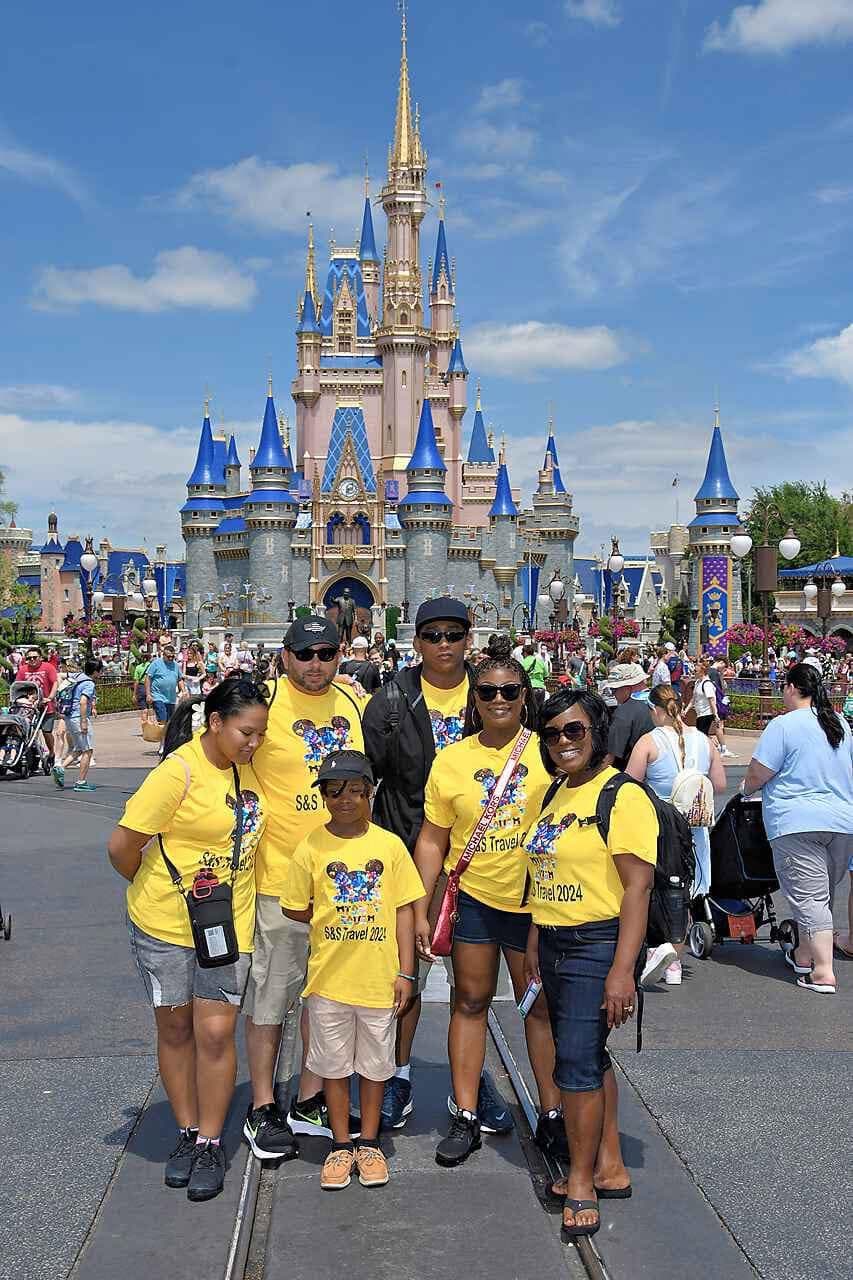 An S&S Travel group enjoying a sunny day together in front of the Disney castle